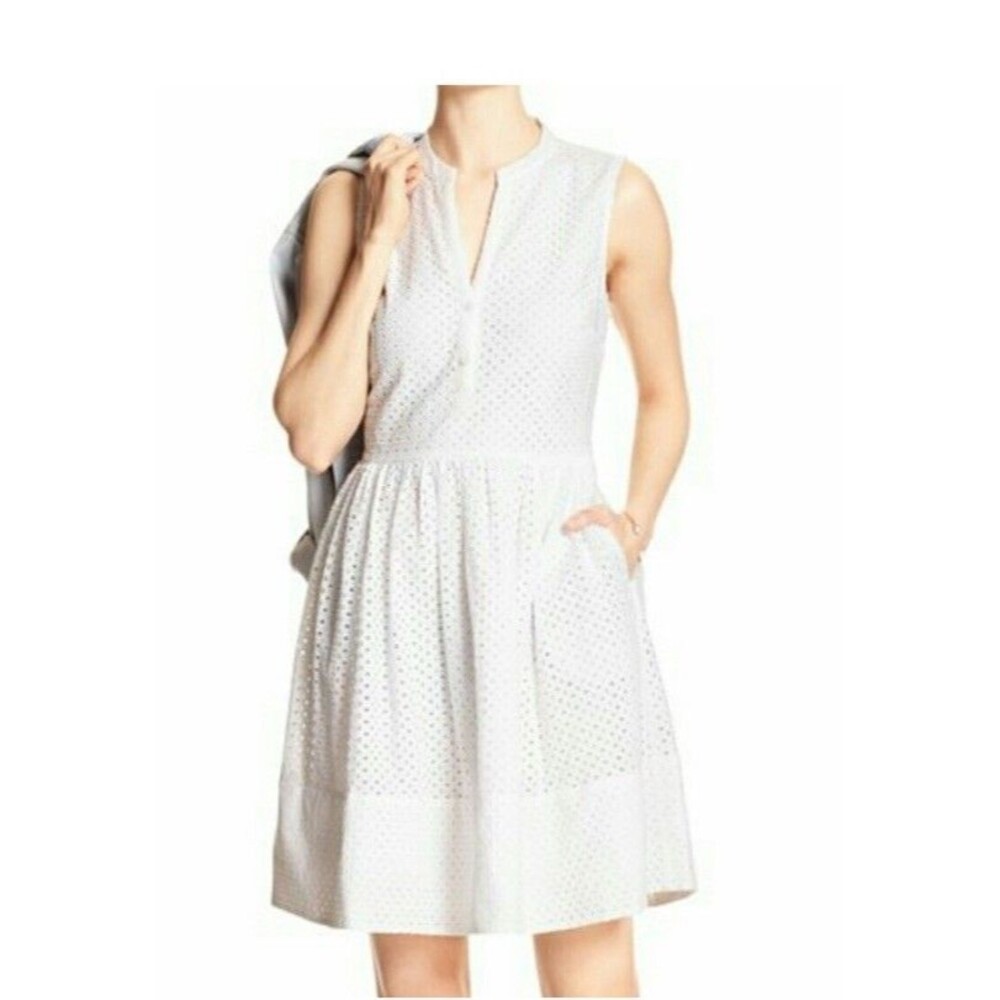 Banana Republic Eyelet Dress White 100% Cotton Size 8 Great Condition